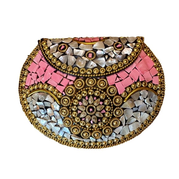 Ramla Handbags - RAMLA Pink Beverly Hills Handmade Mosaic Moroccon Clutch Crossbody Bag $250